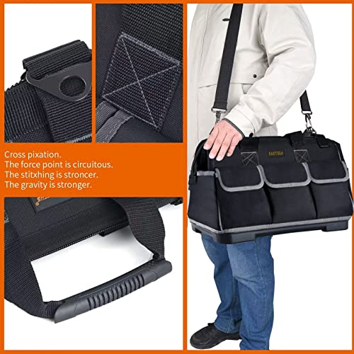 Image of FASTECH 22-inch Wide Mouth Tool Bag with Water Proof Molded Base, Waterproof Tool Organizer Bag for Men with Adjustable Shoulder Strap (Grey-22INCH)