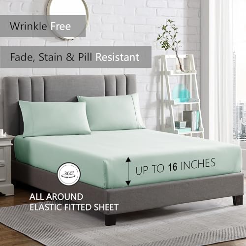 American Home Collection California King Sheet Set - Ultra Soft Microfiber 16-Inch Deep Pocket Bed Sheets - Breathable, Wrinkle and Fade Resistant, Easy Care - 4 Piece Set (Cal King, Mint Green)