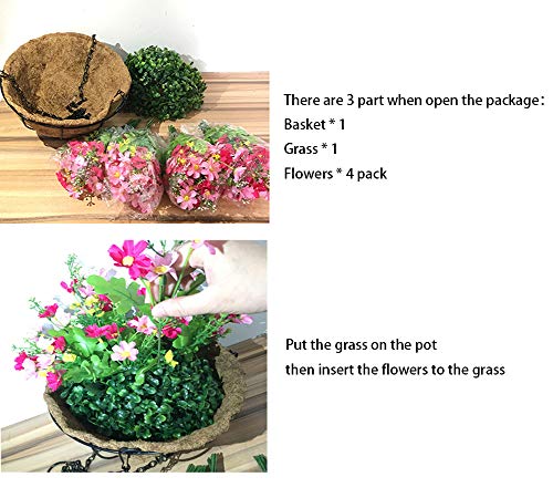 Lopkey Artificial Daisy Flowers Outdoor Indoor Patio Lawn Garden Hanging Basket With Chain Flowerpot,10 Inch Red #TOP5