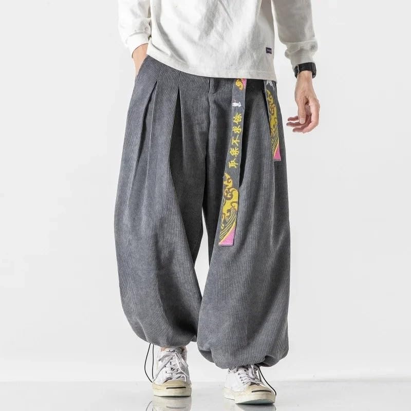 Men Loose Harajuku Sports Trousers Hip Hop Jogging Pants Corduroy Casual Harem Pants3