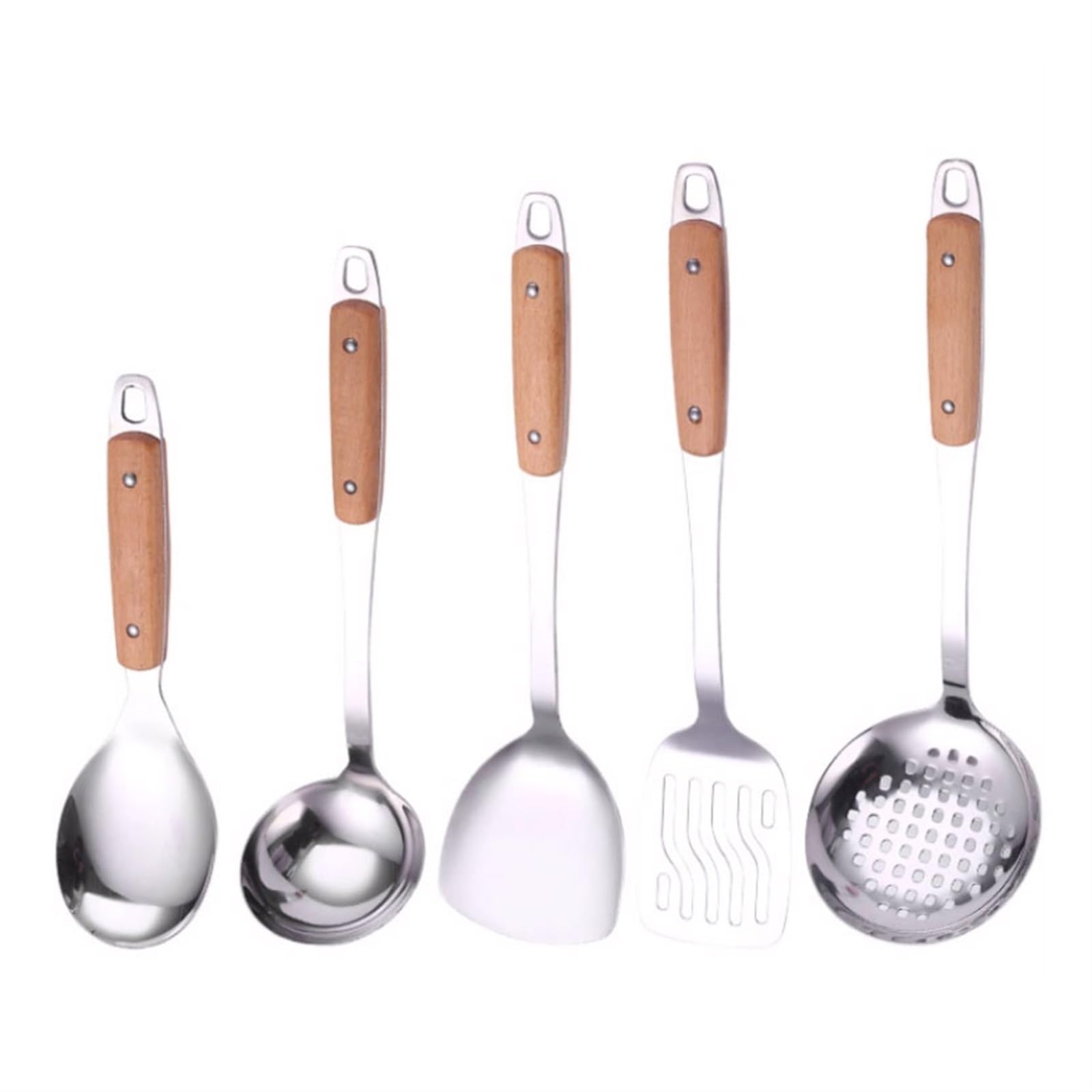 MYUYEE Stainless Steel Cooking Utensils Spoons Cooking Spatulas 5 Pieces Gadgets Draining Spoons Kitchen Cookware