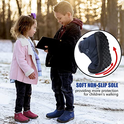 Boys Girls Winter Snow Boots: Warm Fur Lined Toddler Boots Non Slip Waterproof Ankle Booties Convenient Elastic Band Outdoor Little Kids Walking Shoes2