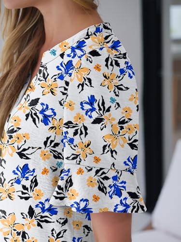 Image of Prinbara Womens Summer Casual Dresses Ruffle Short Sleeve V Neck Button 2026 Spirng Vacation Beach Loose Boho Shift Dress