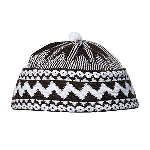 TheKufi® Dark Brown Cotton Blend Zigzag Beanie Kufi Hat with Ball on Top (as1, Alpha, x_s)