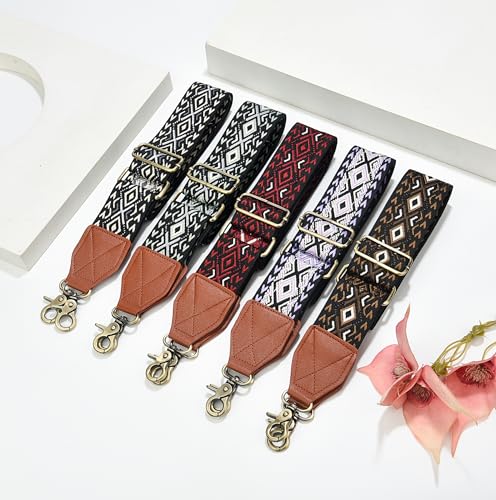Image of LEMEDE Purse Strap,2 inch Leather End Shoulder Strap Adjustable Replacement,Retro Jacquard Multi-pattern Crossbody Bag Straps