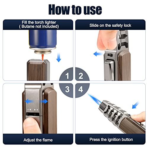 Butane Torch,Refillable Cooking Kitchen Torch Lighter With Safety Lock And Adjustable Flame,Jet Flame Solar Beam Torch Blow Torch For Desserts,Creme Brulee,Bbq,Baking (Not Included Gas)(Brown) #TOP1