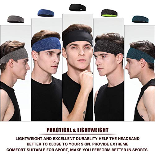 Image of Braylin 5-Pack Breathable Sport Headbands for Men, Sweat-Wicking, Elastic Stretch