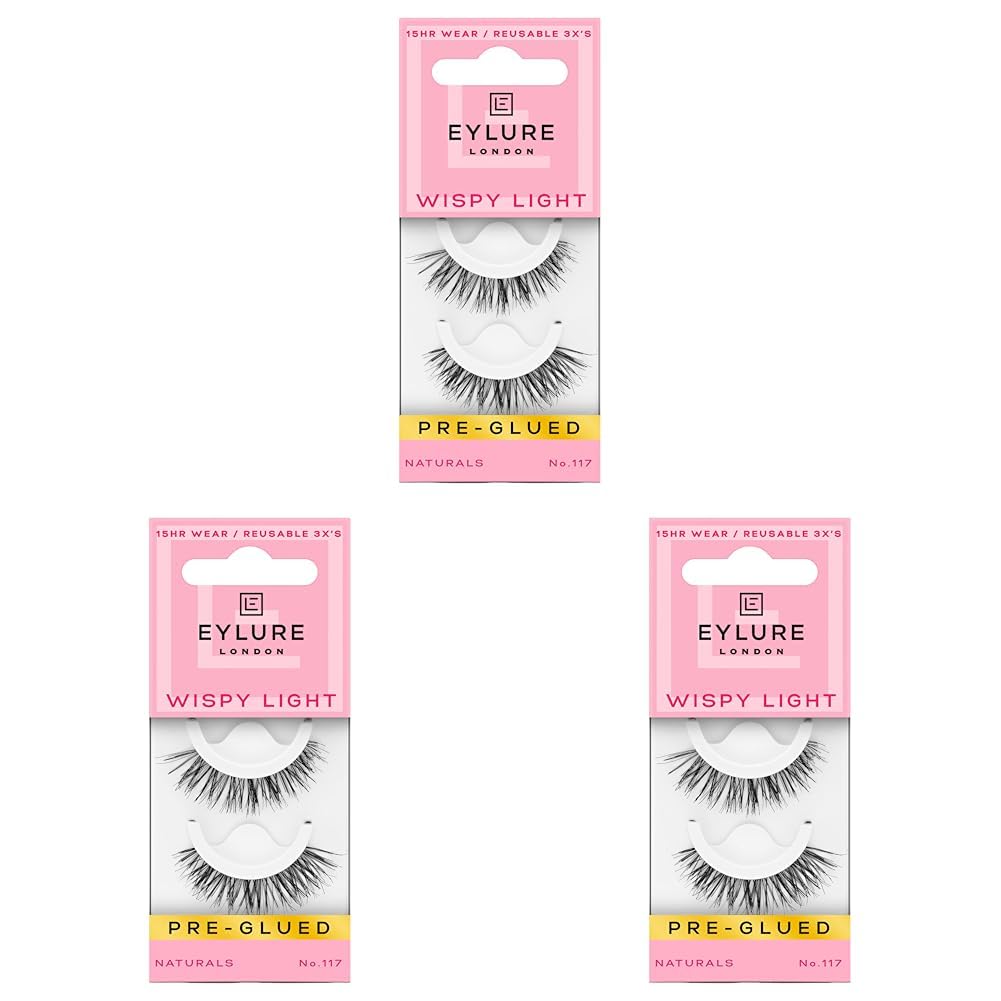Pre-Glued Wispy Light Texture No. 117 Eyelashes, 1 Pair (Pack of 3)