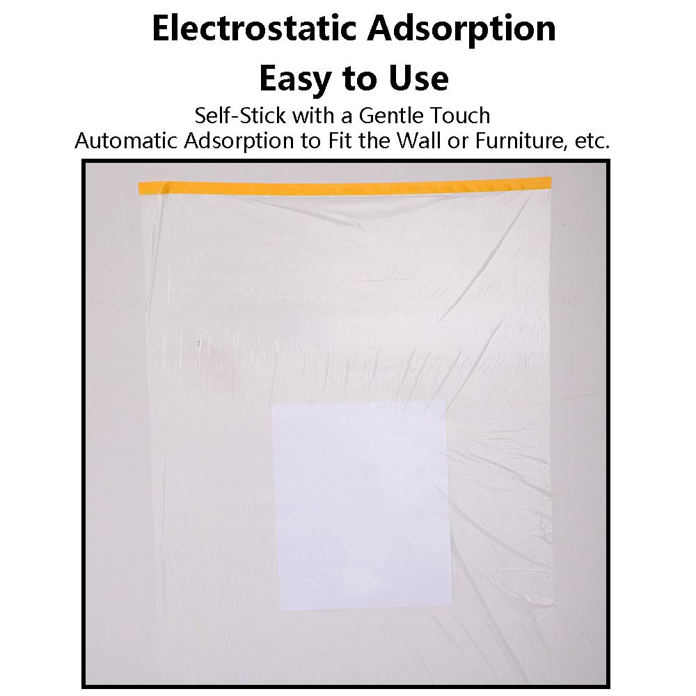 ZOFUN 4 Rotoli Di Pellicola Protettiva Con Nastro Adesivo, Pellicola Adesiva Per Pittori Con Pellicola, Trasparente, Con Nastro Adesivo, Per Pittura (55 Cm 150 Cm 270 Cm 400 Cm - Foto 7