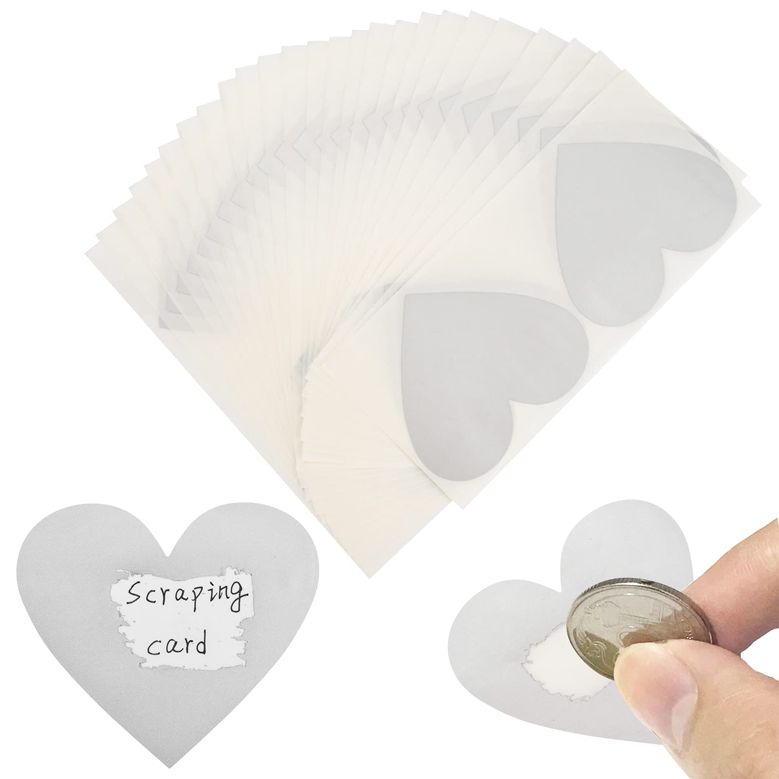 50 Adesivi Gratta E Vinci A Forma Di Cuore - Oro, Argento, Rosso E Rosa Per Feste E Regali - Foto 10