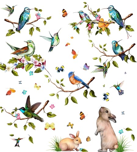 Moxled 9 Blatt Fensterbilder Frühling Vögel Selbstklebend - Fensterdeko...