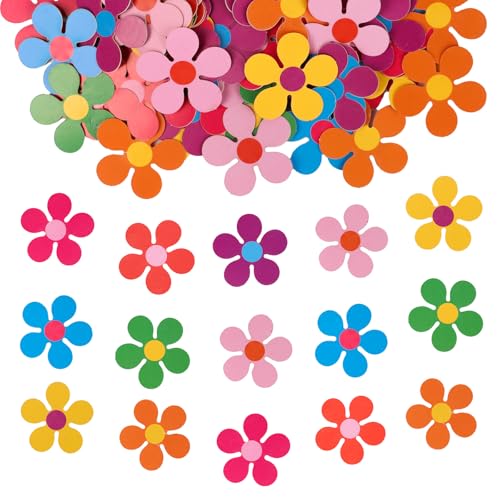 BETESSIN Decoração hippie flores coloridas, 120 unidades confetes de flores, confetes papel adorno festa hippies, decoração de mesa confetes para aniversários festa de Páscoa carnaval hippie