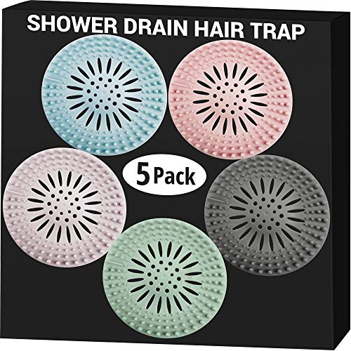 JOYEZA Shower Drain Hair Trap (5-Pack) Durable Silicone Hair Catcher Shower Drain Hair Catcher, Easy Install&Clean Drain Cover for Bathroom Kitchen and Tub