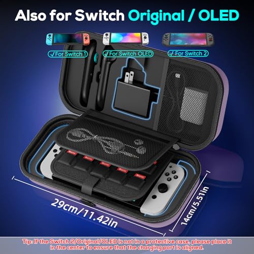 Image of Auarte [Charge inside Carrying Case for Nintendo Switch 2 2025 / Switch OLED / Switch with Adapter and for Joy Cons Storage, Travel Cases for Switch 2 Console with 22 Game Card Storage (Lighte Purple)