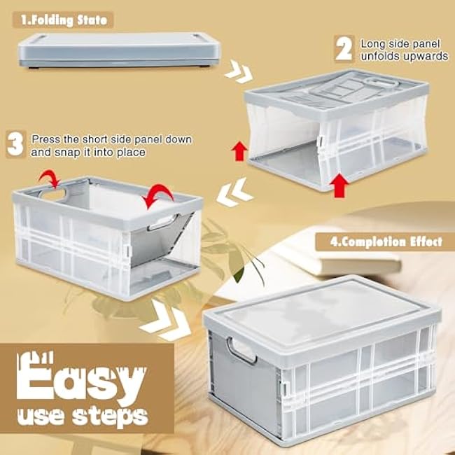 10 Quart Plastic Storage Bins With Lids, Clear Foldable and Stackable Containers Organize,Classroom Organization Tools (Grey)