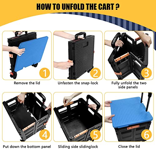 Faltbarer Allzweckwagen, faltbar, tragbar, rollbar, Bollerwagen, Einkaufstrolley, Radbox mit Deckel, um 360 ° drehbare… – Bild 3