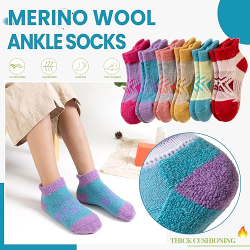 Velice Kids Merino Wool Ankle Hiking Running Socks Girls Boys Teens Athletic Warm Thick Cushion No Show Socks 6 Pairs2