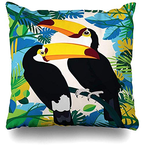 Fodera per cuscino per cuscino Federa Brasile Colorfull Eaves Pappagalli Ramo di uccello Giungla tropicale selvaggia 18X18 (45 x 45 cm)
