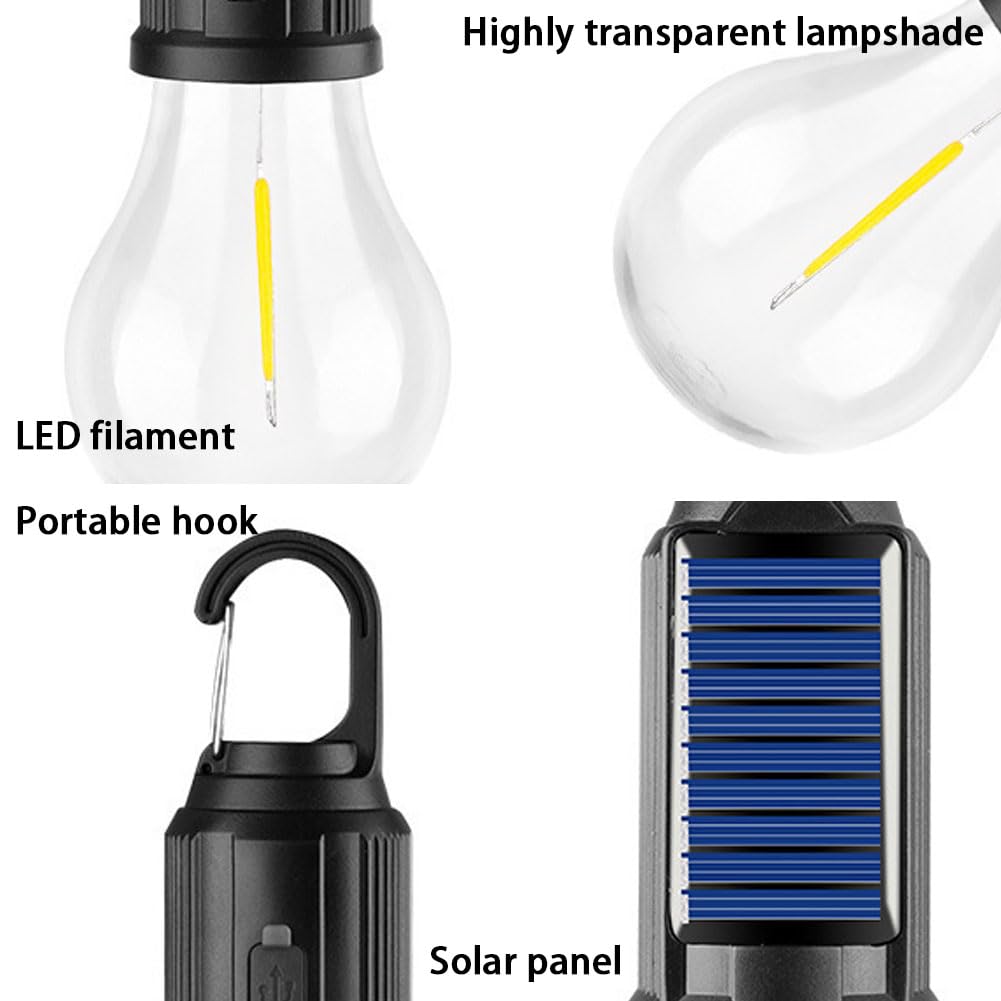 Luz solar recargable con gancho para camping, impermeable, portátil, 3 modos de luz, lámparas de camping ajustables para senderismo, fiesta, camping, pesca (6 piezas)