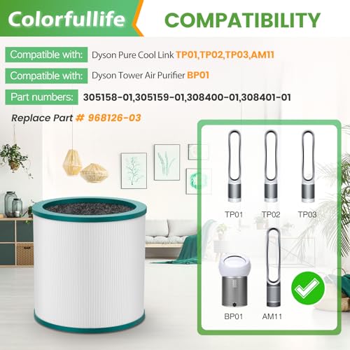 Colorfullife Replacement Air Purifier Filter for Dyson Tower Purifier Pure Cool Link TP01, TP02, TP03, BP01, Compare to Part 968126-03,2 Pack