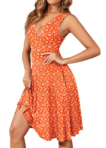 Image of WEACZZY Women's Summer Sleeveless Casual Dresses V-Neck Wrap Floral Holiday Tank Dress Flowy Beach Sundress with Pockets