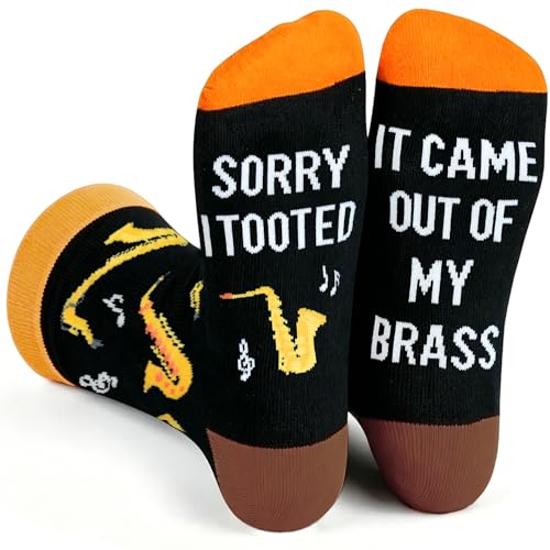GOLIN Saxophone Accessories Gifts for Musician Funny Saying Saxophone Dress Socks for Saxophonist Band Players Music Lovers