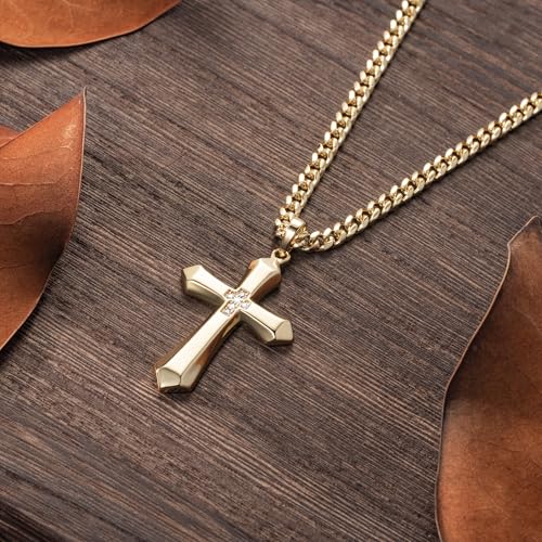 GIORGIA GIBBS Mens Cross Necklaces 14K Gold Cross Necklace for Men Gold Crosses Pendant for Mens with Cubic Zirconia Sharp Lines and Sleek Geometric Form Crosses Pendant Chain for Men 20/22 /24 Inch4
