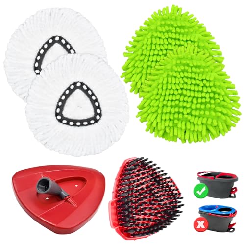 Hezane 4PCS Mop Heads Replacements for OCedar, 1PCS Scrub Brush and 1PCS Spin Mop Base Compatible with Ocedar EasyWring 1 Tank System, Dry and Wet for Cleaning All Hard-surfaced Floors