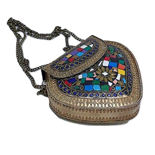 Bolsa Indiana Com Mosaico e Metal Opaca