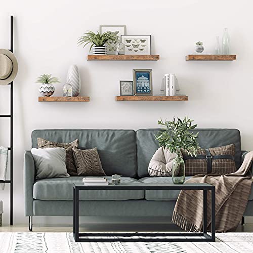 Hoobro Floating Shelves, Wall Shelf Set Of 2, 23.6 Inch Hanging Shelf With Invisible Brackets, For Bathroom, Bedroom, Toilet, Kitchen, Office, Living Room Decor, Rustic Brown Bf60Bj01 #TOP5
