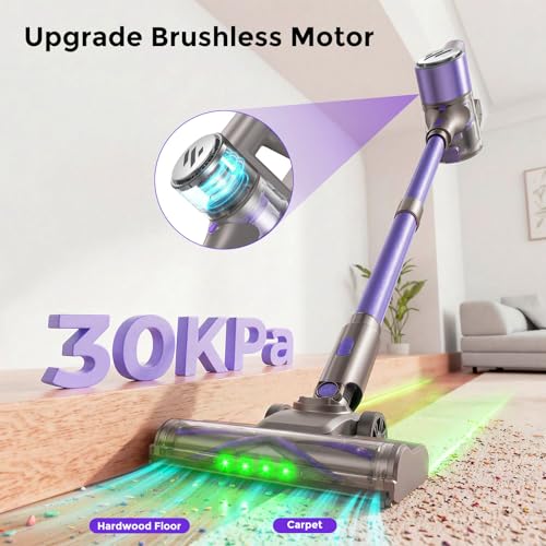 Image of WLOTPO Vacuum Cleaners for Home,Cordless Vacuum Cleaner,Lightweight Stick Vacuum Cordless Rechargeable,Self-Standing Design,LED Touch Screen,Vacuum for Hardwood Floors,Carpet,Pet Hair(Purple)