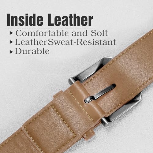 Men's Work Belt Mens Canvas Belt Inside Microfiber Faux Leather with Vintage Silver Buckle4