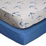 Crib Sheet Set by Upstreet: 100% Cotton Value Jersey Knit Fitted Portable Baby Crib Sheet, Boy, Blue, 2 Count