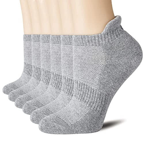 CS CELERSPORT Ankle Athletic Running Socks Low Cut Sports Tab Socks for Men and Women (6 Pairs), Medium, Grey