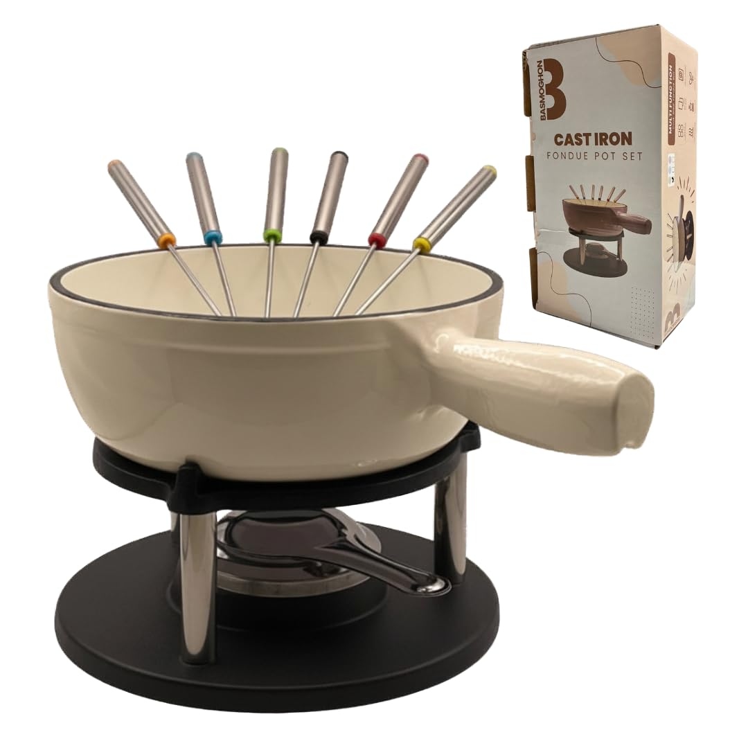 Gusseisen 9-teiliges 2L Fondue-Set mit Zubehör Fondue-Kit Schweizer Fondue-Käse Fleischöl Fonduetopf Fondue-Topf-Set, Käsefondue-Set, Schokoladenfonduetopf, Käse-Schmelztopf, Fonduetopf nicht