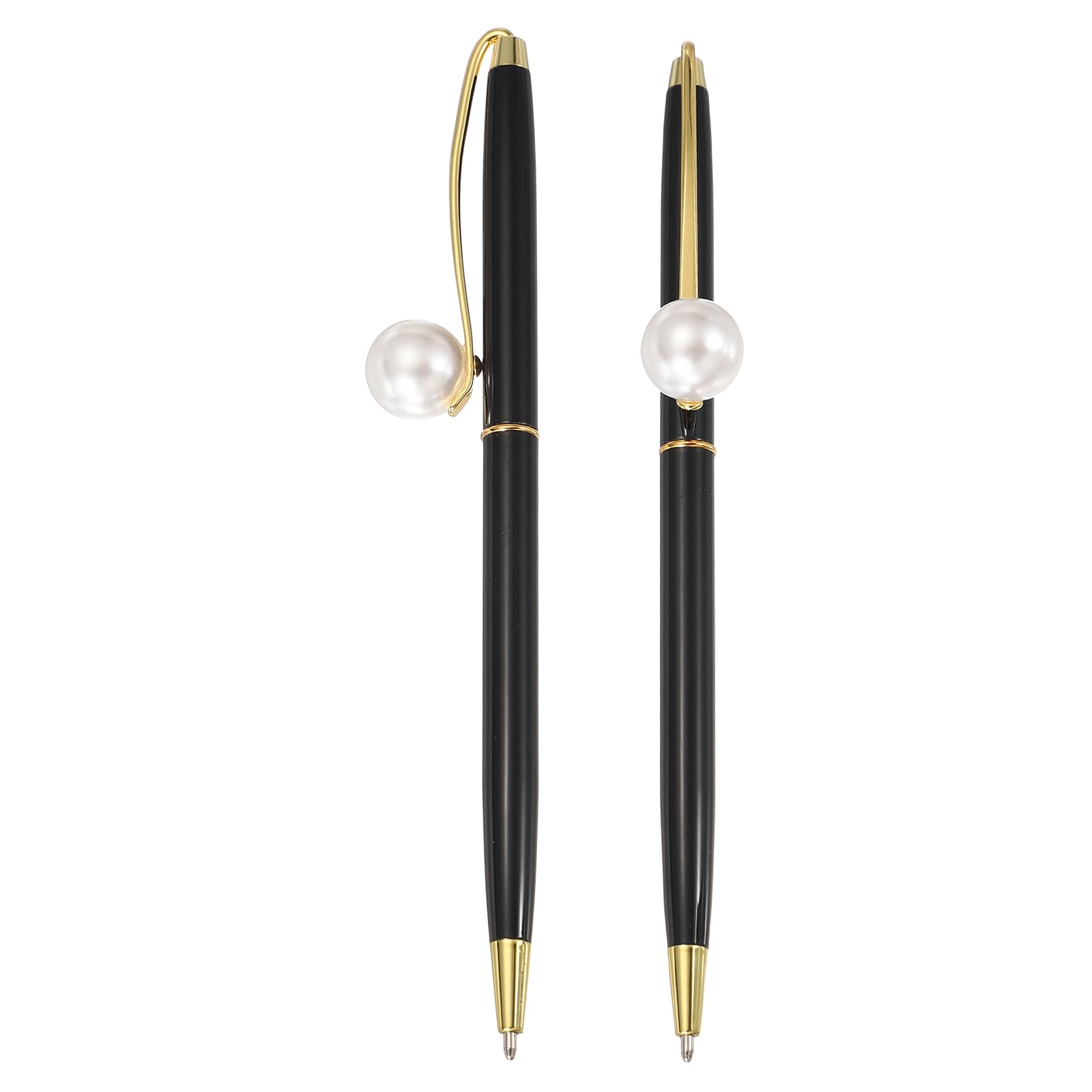 PATIKIL Pearl Decorative Metal Ballpoint Pen, 2Pcs Pearl Ballpoint Ball Pen 1.0mm for Wedding Note Taking Journaling Gift Office, Black