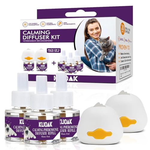 Cat Calming Diffuser 5 Pack Includes 2 Diffusers Machines & 3 Refills Pheromone Plug-In for Cats Reduce Anxiety Aggression Stress Scratching & Spraying Long Lasting Calming Diffuser Kit for All Cats