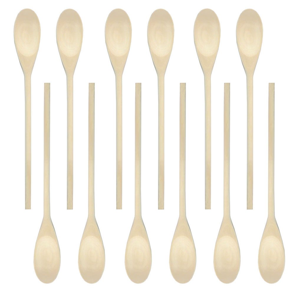 18-Inch Long Handle Wooden Cooking Mixing Spoon, Birch Wood - Set of 12