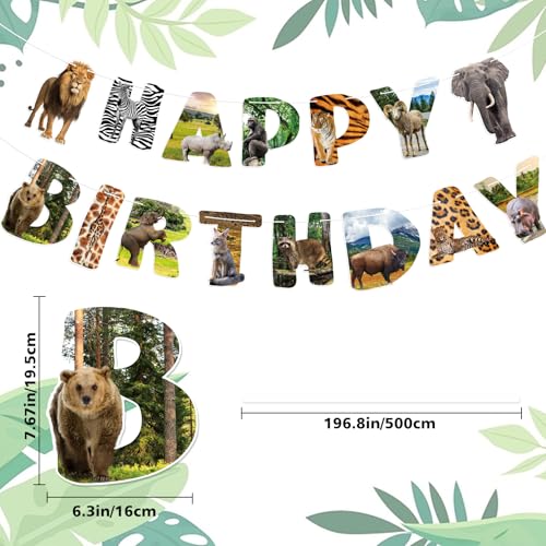 Image of Safari Animals Happy Birthday Banner Wild Jungle Birthday Party Decorations Wild One Animal Themed Bunting Sign for Kids Boy Girl 1st Bday Shower Party
