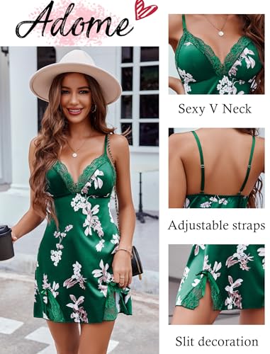 Image of ADOME Lingerie for Women Lace Chemise Nightgown Satin Babydoll Dress Silk Slip Nightwear S-XXL