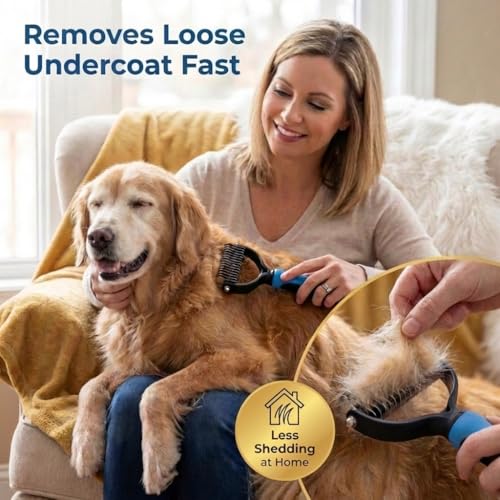 Fur Magic Dematting Comb for Dog & Cat – Pet Deshedding Tool for Removing Loose Undercoat, Knots, Mats – Dog Brush for Grooming – Dual Sided Undercoat Rake - Image 3