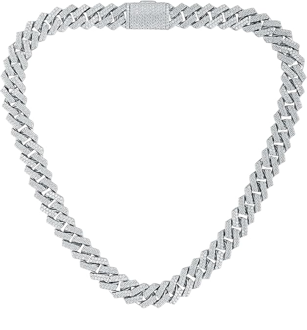 Mc Stan Chains Cuban Link Chain for Man Women girls gents Miami Necklace for men Iced Cubic Zirconia diamond Silver Long Stainless Steel Ice Rhinestone Hip hop Stylish Rapper -64-image-9