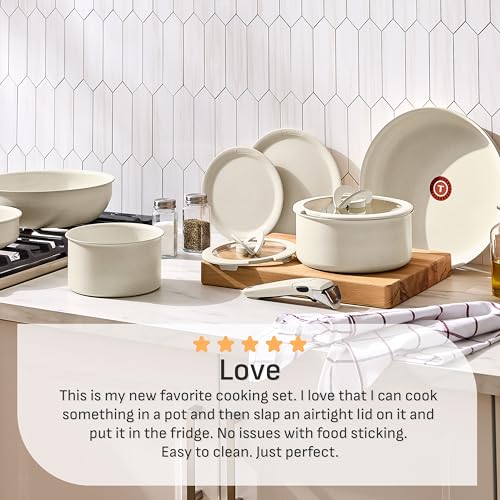 T-fal Ingenio Essentials Cookware Set with Detachable/Removable Handle 11 Piece, Granite Titanium Non Stick, Induction, Oven Broiler Safe 500F, Stackable, Pots and Pans Set, RV Camping, Fry Pans Beige - Image 7
