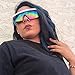 Large Wrap Around Rainbow Mirrored Semi Rimless Flat Top Shield Goggles Sunglasses (White Yellow Frame | Rainbow Mirror)
