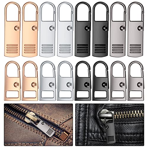 16 Pièces Tirettes de Réparation Fermeture Eclair, Métal Tirette Fermeture Eclair Remplacement, Attache Fermeture Eclair à Glissière Languette, Onglets Zip de Rechange Cover
