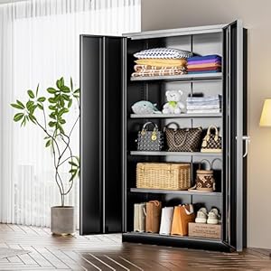 INTERGREAT Black Metal Storage Cabinet Doors, 72" Locking Steel Storage Cabinet with Shelves, Tall Metal Cabinet Lockable Steel Cabinets for Home Office, Garage INTERGREAT Black Metal Storage Cabinet Doors 72 Locking Steel Storage Cabinet with Shelves Tall Metal Cabinet Lockable Steel Cabinets for Home Office Garage