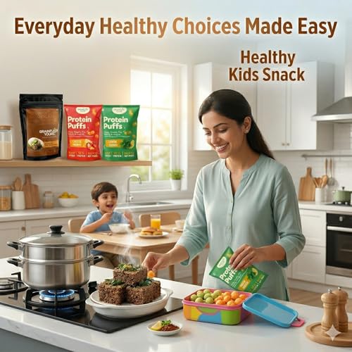 Image of Grainfully Yours Healthy Snack & Breakfast Combo - Ragi (Nachni) Dhokla Mix, Protein Puffs Lemon Pudina & Cheesy Tomato, Plant-Based, High Protein, Roasted Snacks & Millet Mix, No Preservatives