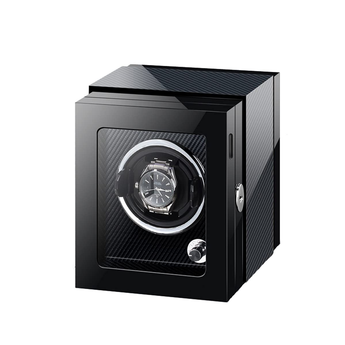 Scatola per l'esposizione di Orologi Caricatore per Orologi Automatici da Uomo e da Donna con Luce LED Cuscini per Orologi Regolabili Motori silenziosi Caricatore per Oro，Carbon Fiber-1+0