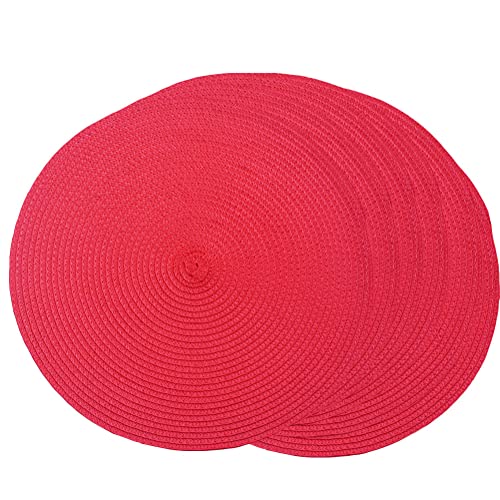 ZHSH Manteles Individuales Tejidos, manteles Individuales Redondos de plástico Tejido, manteles Individuales de 35 cm, Juego de 6, Color Morado(Red)