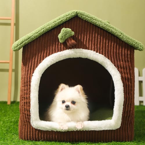 猫 ベッド 暖かい ペットハウス 冬用 ペットベッド 小型犬用 猫ハウス 屋根 犬ベッド 可愛い 犬ハウス 寒さ対策 洗える 室内 滑り止め ふわふわ ぐっすり眠る クッション付き 猫犬用 保温 快適 ブラウンP